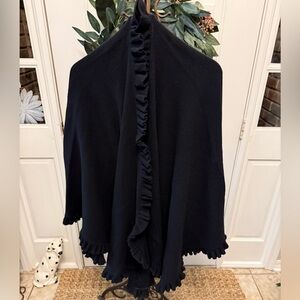 Pretty Black Ruffle Poncho Shawl Wrap Cape Coverup OS
